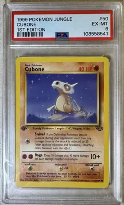 Pokemon TCG 1999 Jungle Cubone #50 1st Edition GRADED PSA EX-MT 6 - Image 1