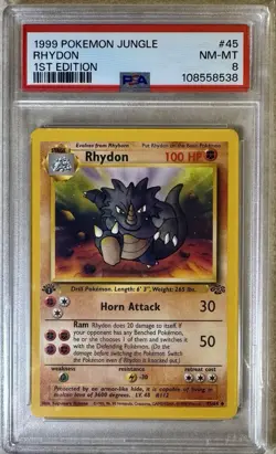 Pokemon TCG 1999 Jungle Vintage RHYDON #45 1st Edition Graded PSA NM-MT 8 - Image 1