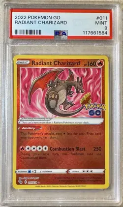 Pokemon TCG 2022 Pokemon GO RADIANT CHARIZARD 011/078 Holo Graded PSA 9 MINT - Image 1