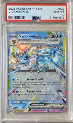 Pokemon TCG 2025 Prismatic Evolutions VAPOREON EX 023/131 Rare Graded PSA 10 - Image 1