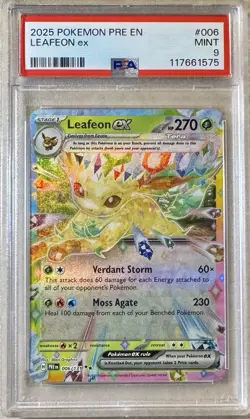 Pokemon TCG 2025 Prismatic Evolutions LEAFEON EX 006/131 Rare Graded PSA 9 MINT - Image 1