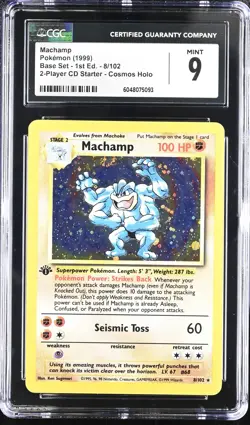 CGC 9 MINT Machamp 1999 Base Set 1st Edition 8/102 Cosmos Holo Pokemon Card psa - Image 1