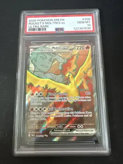 2025 POKEMON DRI EN TEAM ROCKET'S MOLTRES EX FULL ART ULTRA RARE 208/182 PSA 10 - Image 1