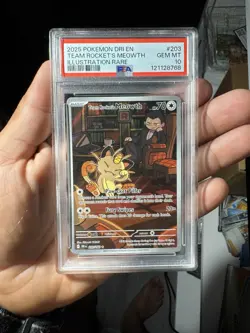 Pokemon TCG Team Rockets Meowth 203/182 IR Destined Rivals PSA 10 Gem Mint - Image 1