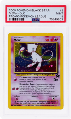 2000 Pokemon Black Star Promo Mew Pokemon League Holo #9 PSA 9 - Image 1