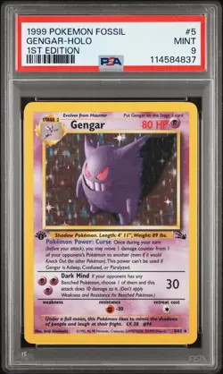 1999 POKEMON FOSSIL 1ST ED #5 GENGAR-HOLO PSA 9 - Image 1