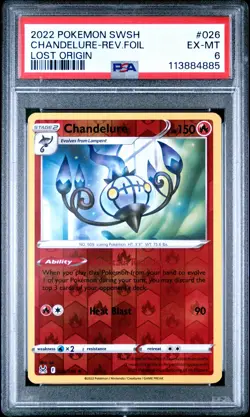 2022 POKEMON SWORD & SHIELD LOST ORIGIN #026 CHANDELURE-REVERSE FOIL PSA 6 - Image 1