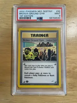 PSA 9 MINT Broken Ground Gym 92/105 1st Edition Neo Destiny 2002 Pokemon - Image 1
