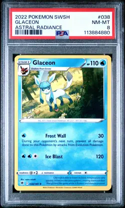 2022 POKEMON SWORD & SHIELD ASTRAL RADIANCE #038 GLACEON PSA 8 - Image 1