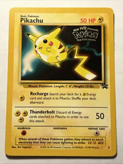 1999 Pokemon The First Movie PIKACHU #4 Black Star Promo Card WB Vintage WOTC LP - Image 1