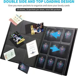 360 Card Pocket Binder with Elastic 9 Pocket Trading Cards Album Folder, Black - Image 2