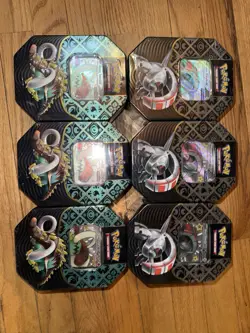 Pokemon TCG Paldean Fates Set of 6 Tins Brand New & Sealed (3 Treads, 3 Tusk) - Image 1