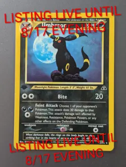 ENDS 8/17* LP NM 1ST EDITION UMBREON 13/75 NEO DISCOVERY HOLO POKEMON CARD SWIRL - Image 1