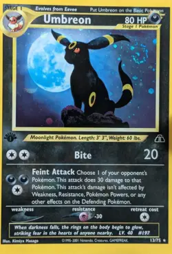 ENDS 8/17* LP NM 1ST EDITION UMBREON 13/75 NEO DISCOVERY HOLO POKEMON CARD SWIRL - Image 2
