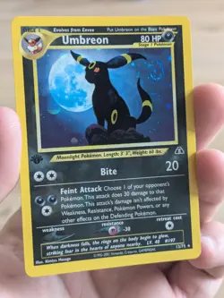 ENDS 8/17* LP NM 1ST EDITION UMBREON 13/75 NEO DISCOVERY HOLO POKEMON CARD SWIRL - Image 5