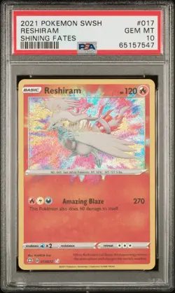 2021 POKEMON SWORD & SHIELD SHINING FATES #017 RESHIRAM SHINING FATES PSA 10 - Image 1
