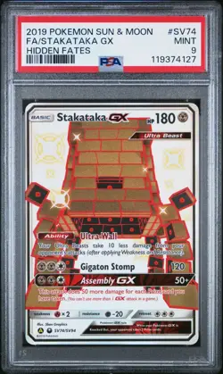 2019 Pokemon Sun & Moon Hidden Fates Shiny Stakataka GX #SV74 PSA 9 MINT - CLEAN - Image 1