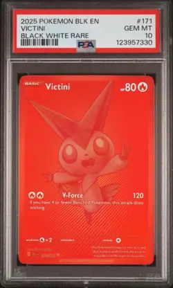 Pokemon Black Bolt White Flare Victini 171/086 BWR Red Monochrome PSA 10 POP 3 - Image 1