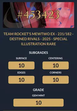Pokemon TCG Team Rocket's Mewtwo Ex 231/182 Graded ACE 10 - Perfect Sub Grades - Image 3