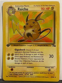 RAICHU 29/62 non holo Rare 1st Edition Fossil Pokemon Card 1999 tcg wotc NR/MINT - Image 1