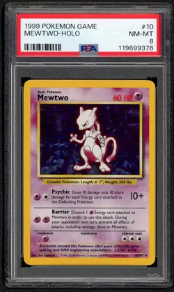 1999 Pokemon Base Set Mewtwo #10 English Unlimited Holo Rare 10/102 PSA 8 NM-MT - Image 1