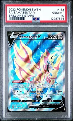 2022 Pokemon Brilliant Stars Zamazenta V Full Art #163 PSA 10 GEM MINT - Image 1