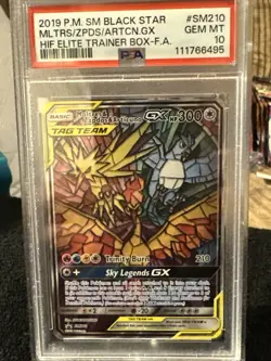 2019 Pokemon TCG Moltres Zapdos Articuno GX SM210 Hidden Fates ETB Promo PSA 10 - Image 1