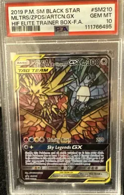 2019 Pokemon TCG Moltres Zapdos Articuno GX SM210 Hidden Fates ETB Promo PSA 10 - Image 2