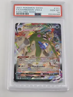 2021 POKEMON SWORD & SHIELD EVOLVING SKIES #101 FULL ART/GARBODOR VMAX PSA 10 - Image 1