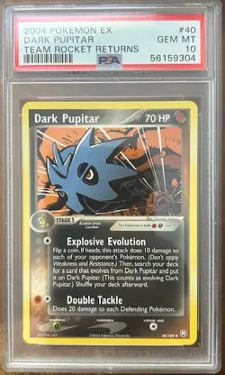 2004 Pokemon EX Dark Pupitar Team Rocket Returns #40 PSA 10 Gem Mint - Image 1