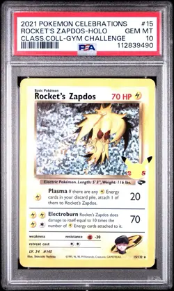 PSA 10 GEM MINT Pokemon Celebrations Rocket's Zapdos 15/132 Classic Collection - Image 1