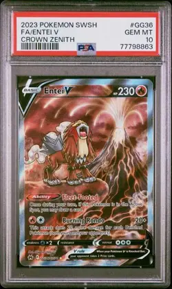 PSA 10 Entei V GG36/GG70 Crown Zenith Full Art Holo Graded Pokemon Card - Image 1