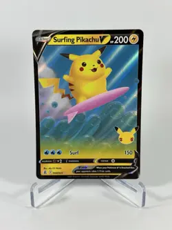 2021 Pokemon Surfing Pikachu V 008/025 Celebrations 25th Anniv Stamp ULTRA RARE - Image 1