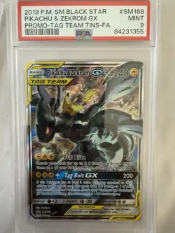 Pikachu & Zekrom GX SM168 Tag Team Sun & Moon Promo Holo Card PSA 9 - Image 1