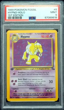 1st Edition Hypno 8/62 PSA 9 Fossil Holo Pokemon Card - Image 1