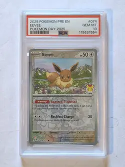PSA 10 Eevee Pokemon Day 2025 Reverse Holo 074 2025 Pokemon PRE EN 113660211 - Image 1