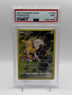 PSA 9 MINT Pikachu Full Art #TG05 Lost Origin Pokemon TCG Card - Image 1