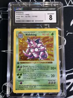 Nidoking 1st Edition Shadowless Holo Pokemon 1999 Base Set 7/102 WOTC CGC 8 Card - Image 1