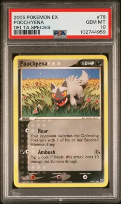 PSA 10 Gem Mint Poochyena EX Delta Species 79/113 Vintage Pokemon Card - Image 1