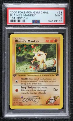 Blaine's Mankey 1st Ed. Pokemon Gym Challenge PSA 9 MINT 2000 - Image 1