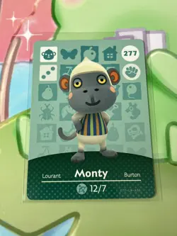 #277 Monty AUTHENTIC Nintendo Animal Crossing Amiibo NFC Card Series 3 - Image 1