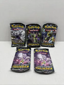 Pokemon TCG Sun and Moon Lost Thunder Booster Packs Lot of 5 - Image 1