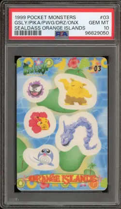 1999 Pokemon Gastly/Pikachu/Poliwag/Drz./Onix Sealdass Orange Islands #03 PSA 10 - Image 1