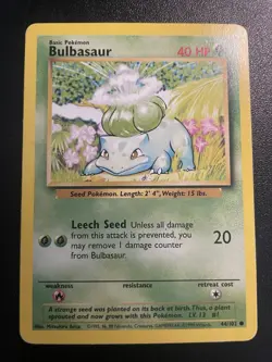 Bulbasaur 044/102 Base Set MP Pokemon Card 1999 Justin - Image 1