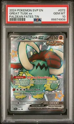 PSA 10 GEM MINT Great Tusk ex SVP072 GEM MT Scarlet & Violet Promo Pokemon Card - Image 1