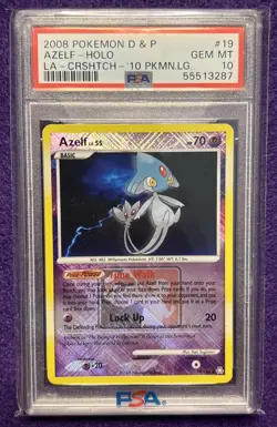 2008 Pokemon D & P Pokemon League Azelf Crosshatch Holo 19/146 PSA 10 Gem Mint - Image 1