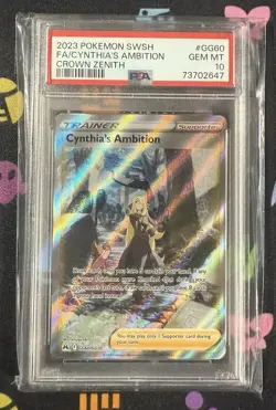 2023 Pokemon SWSH Crown Zenith #GG60 Full Art Cynthia's Ambition PSA 10 Gem Mint - Image 1
