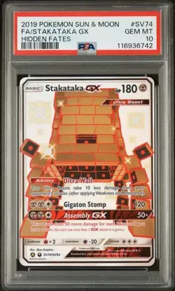 POKEMON STAKATAKA GX #SV74 SUN & MOON HIDDEN FATES FULL ART SHINY 2019 PSA 10 - Image 1