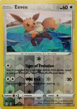 052/072 EEVEE REVERSE HOLO SHINING FATES POKEMON CARD - Image 1