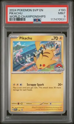 PSA 9 Pikachu 190 - 2024 Pokemon SVP EN World Championships - Black Star Promo - Image 1